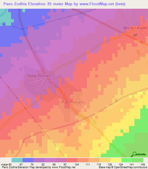 Pano Zodhia,Cyprus Elevation Map