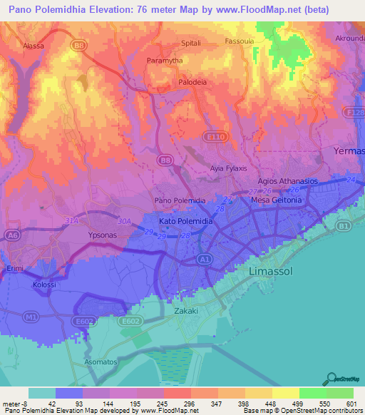 Pano Polemidhia,Cyprus Elevation Map