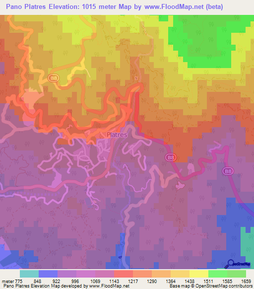 Pano Platres,Cyprus Elevation Map