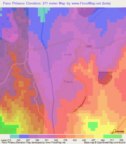 Pano Phlasou,Cyprus Elevation Map