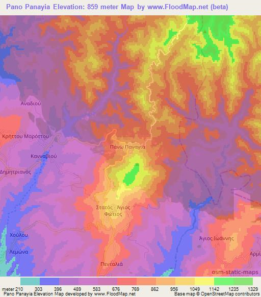 Pano Panayia,Cyprus Elevation Map