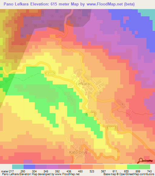 Pano Lefkara,Cyprus Elevation Map
