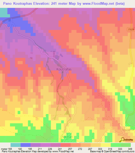 Pano Koutraphas,Cyprus Elevation Map