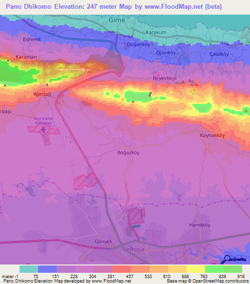 Pano Dhikomo,Cyprus Elevation Map