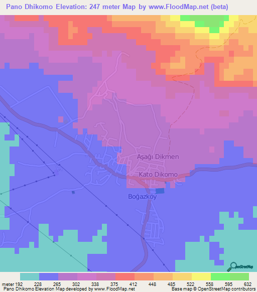 Pano Dhikomo,Cyprus Elevation Map