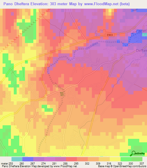 Pano Dheftera,Cyprus Elevation Map