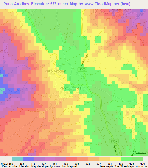 Pano Arodhes,Cyprus Elevation Map
