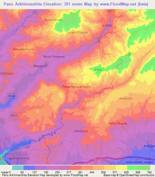 Pano Arkhimandrita,Cyprus Elevation Map