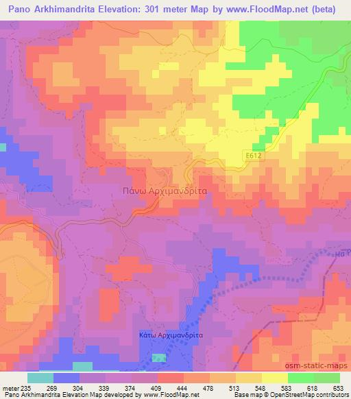 Pano Arkhimandrita,Cyprus Elevation Map