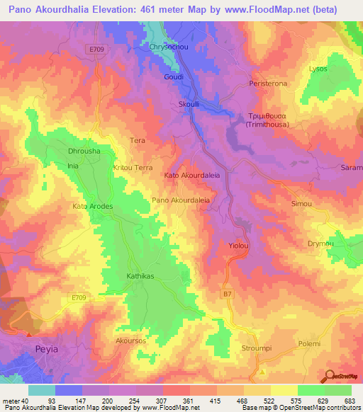 Pano Akourdhalia,Cyprus Elevation Map