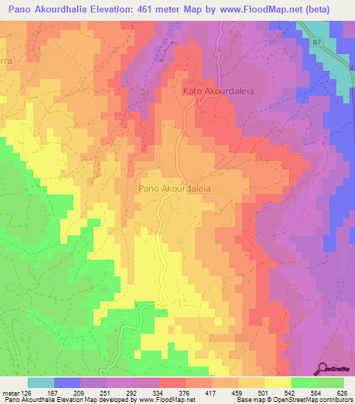Pano Akourdhalia,Cyprus Elevation Map