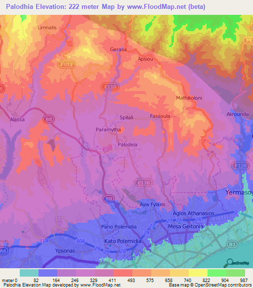 Palodhia,Cyprus Elevation Map