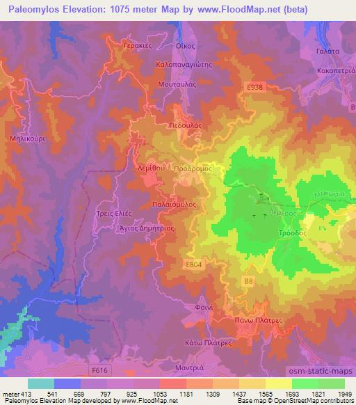 Paleomylos,Cyprus Elevation Map