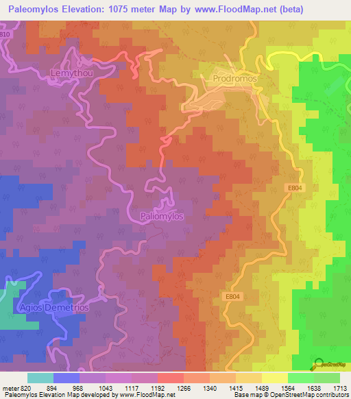 Paleomylos,Cyprus Elevation Map