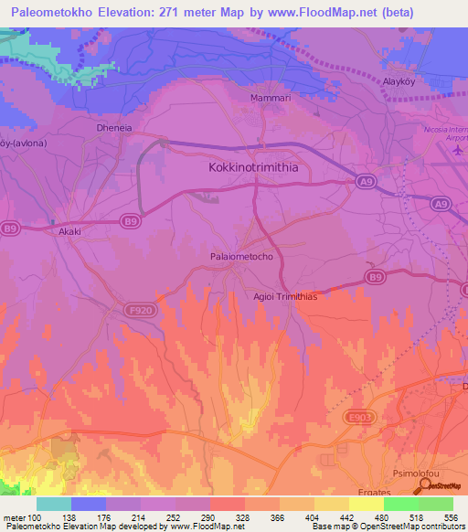 Paleometokho,Cyprus Elevation Map