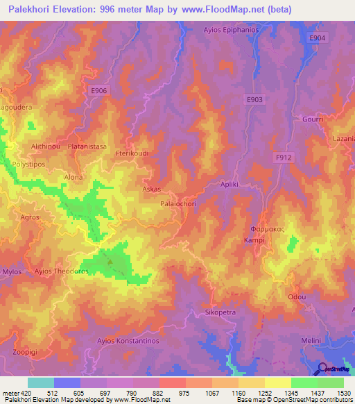Palekhori,Cyprus Elevation Map