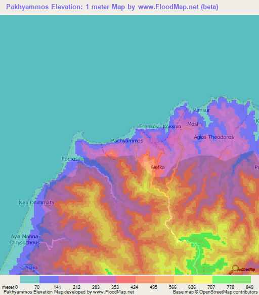 Pakhyammos,Cyprus Elevation Map