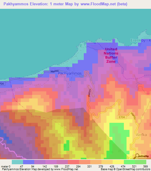 Pakhyammos,Cyprus Elevation Map