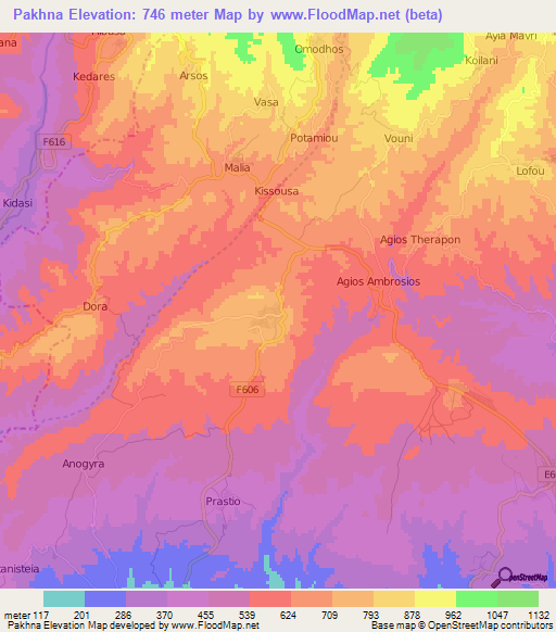 Pakhna,Cyprus Elevation Map