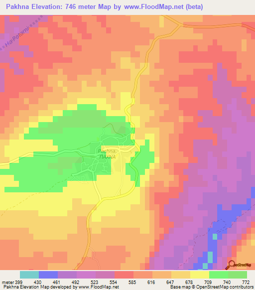 Pakhna,Cyprus Elevation Map