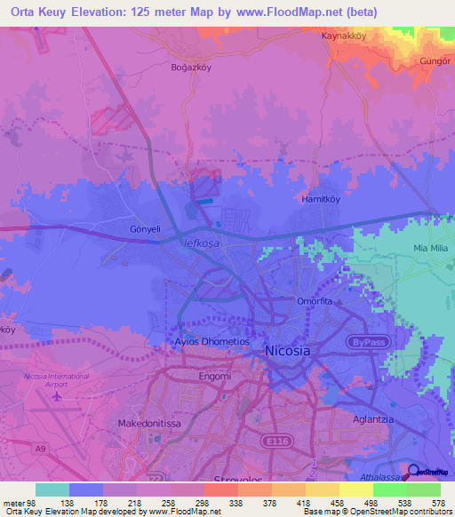 Orta Keuy,Cyprus Elevation Map