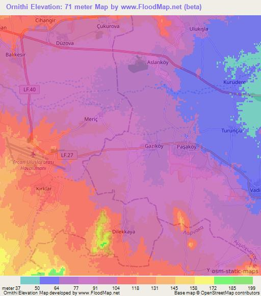 Ornithi,Cyprus Elevation Map