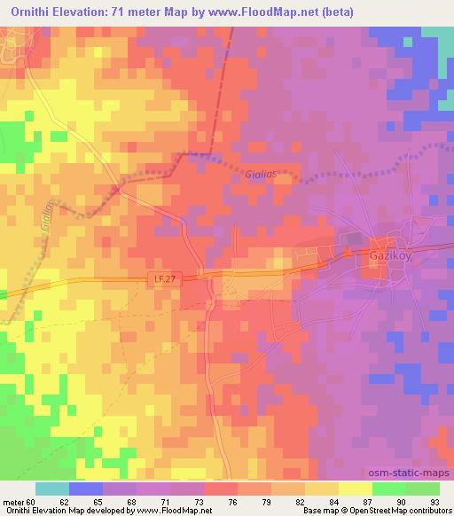 Ornithi,Cyprus Elevation Map