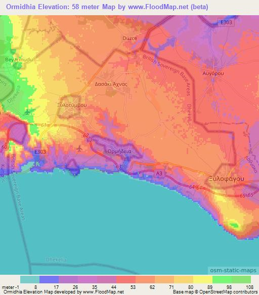 Ormidhia,Cyprus Elevation Map