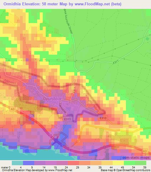 Ormidhia,Cyprus Elevation Map