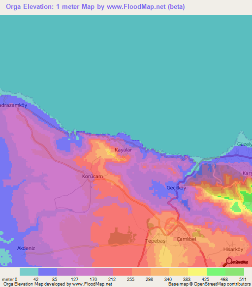 Orga,Cyprus Elevation Map
