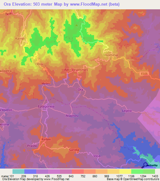 Ora,Cyprus Elevation Map