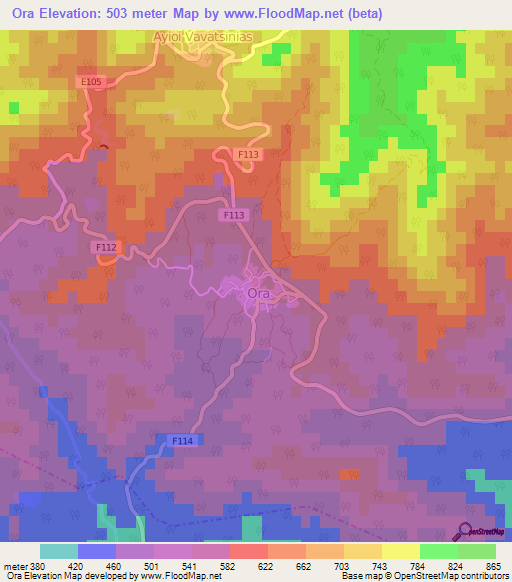 Ora,Cyprus Elevation Map