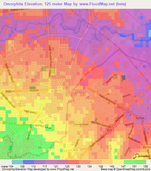 Omorphita,Cyprus Elevation Map