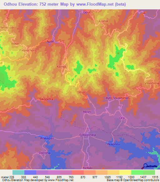 Odhou,Cyprus Elevation Map