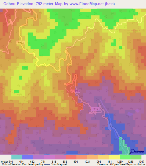 Odhou,Cyprus Elevation Map
