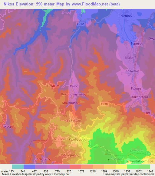 Nikos,Cyprus Elevation Map