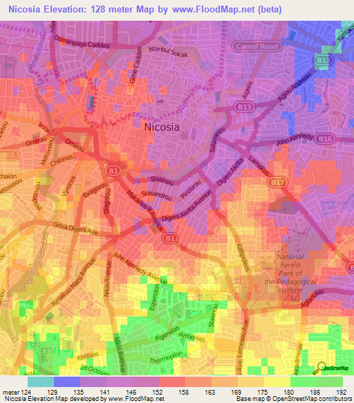 Nicosia,Cyprus Elevation Map