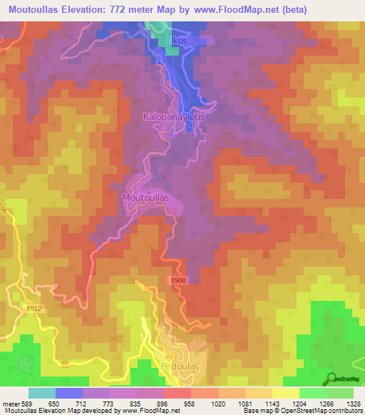Moutoullas,Cyprus Elevation Map