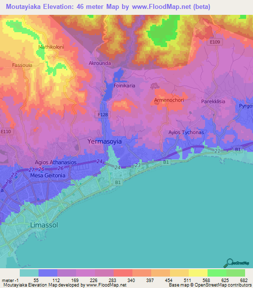 Moutayiaka,Cyprus Elevation Map