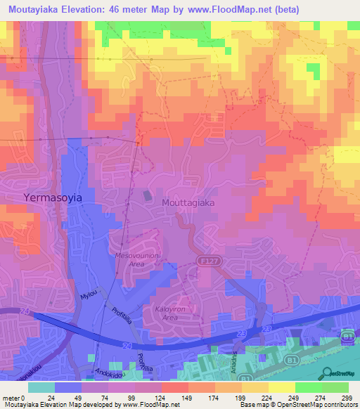 Moutayiaka,Cyprus Elevation Map