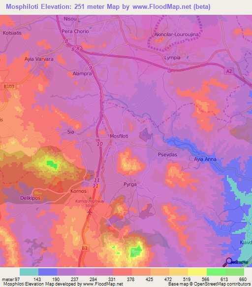 Mosphiloti,Cyprus Elevation Map