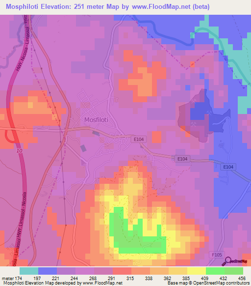 Mosphiloti,Cyprus Elevation Map