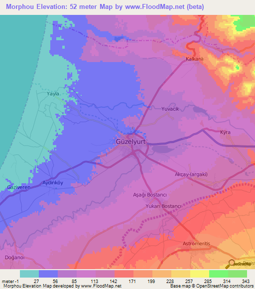 Morphou,Cyprus Elevation Map