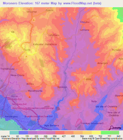 Moronero,Cyprus Elevation Map