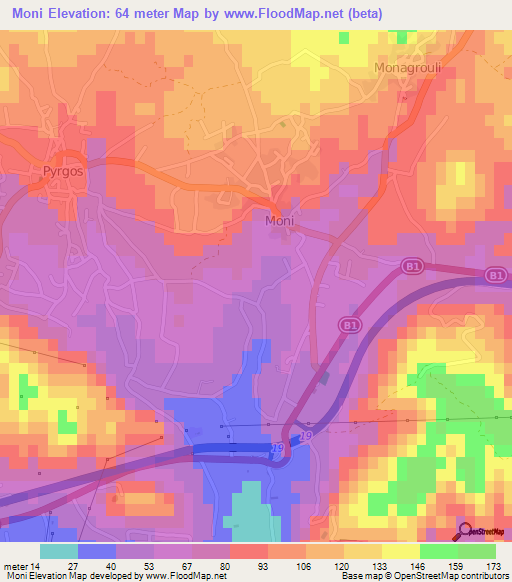 Moni,Cyprus Elevation Map
