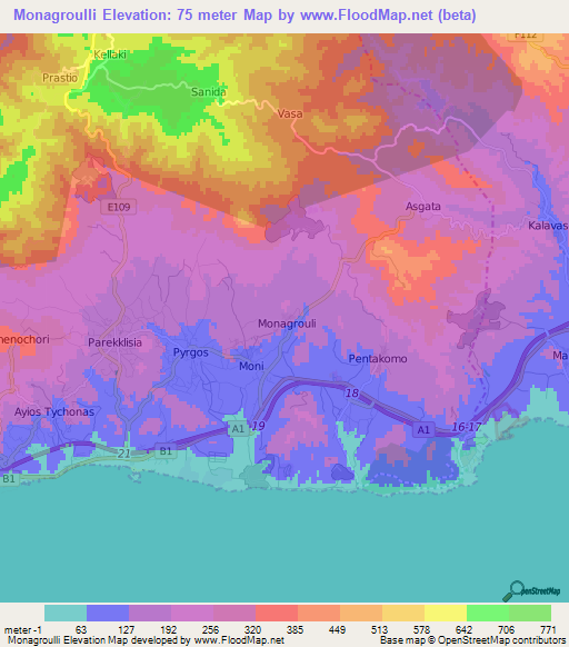 Monagroulli,Cyprus Elevation Map