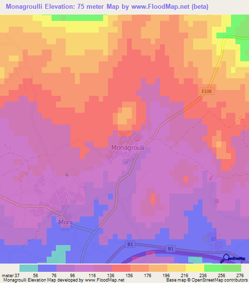 Monagroulli,Cyprus Elevation Map
