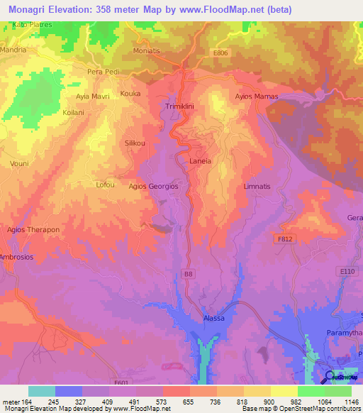 Monagri,Cyprus Elevation Map