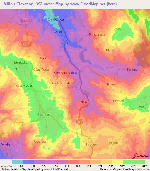 Miliou,Cyprus Elevation Map