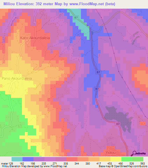 Miliou,Cyprus Elevation Map